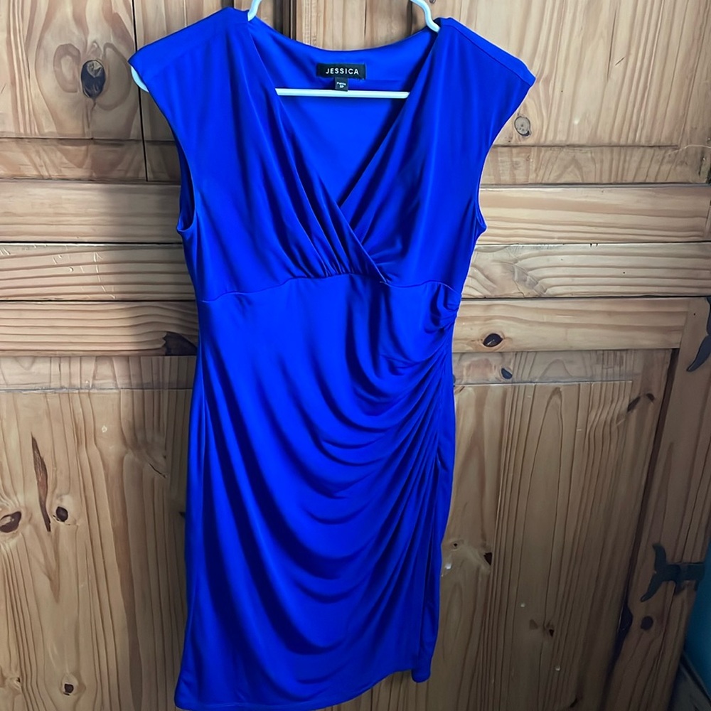 JESSICA PETITE Royal Blue V-neck Short Sleeve Dress Size 2P
